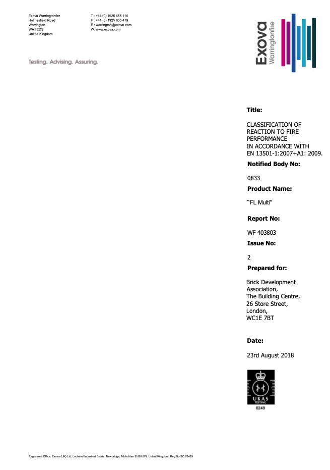 Brick Slips Reaction to Fire Test Report